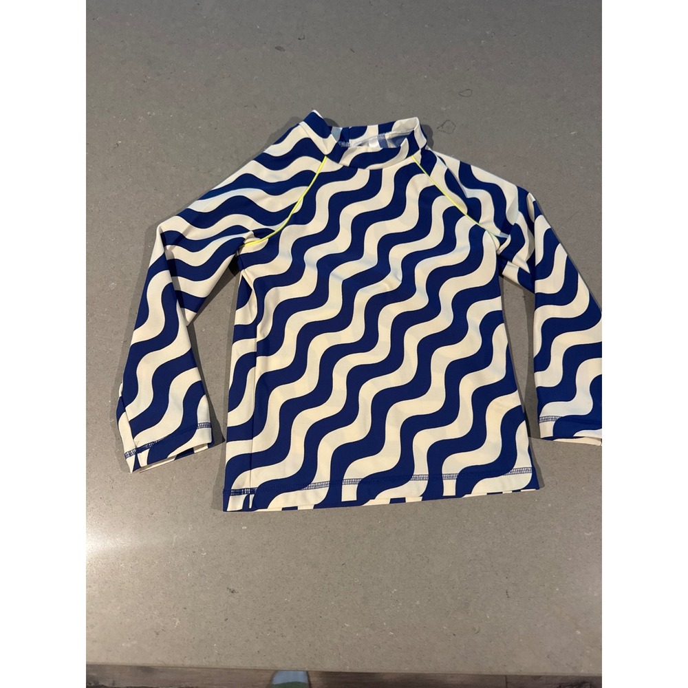 Boden Kids UPF 40+ Long Sleeve Swim Top Blue Wave Pattern Size 6-7Y